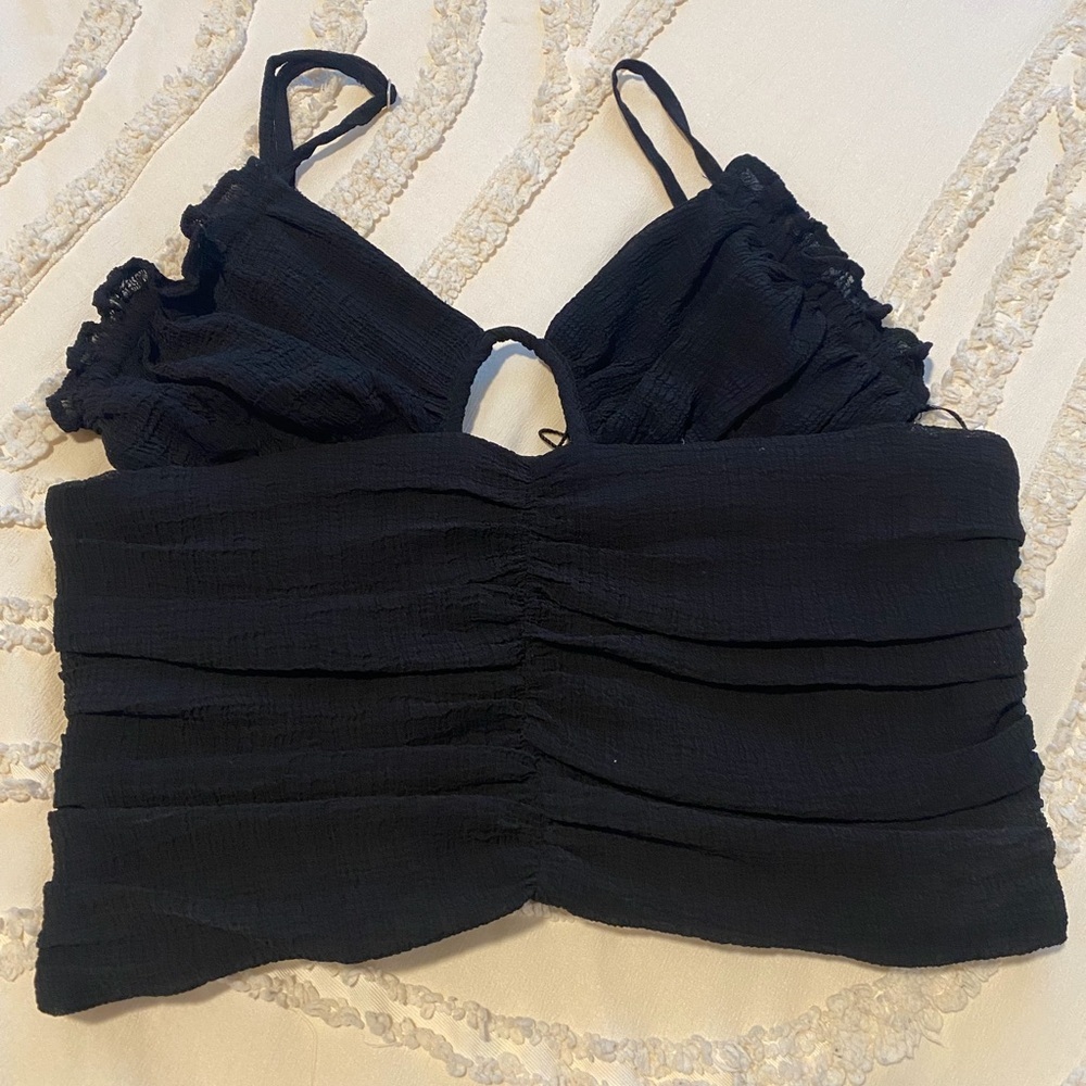 Black Textured Ruched Crop Top